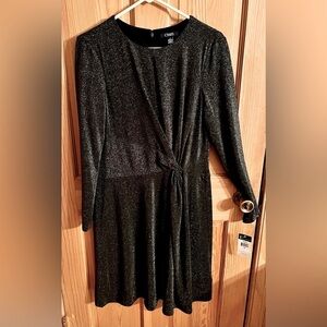 Chaps NWT Size 12 Black and Silver Shimmering Dress Elegant Gathered Waist Zips